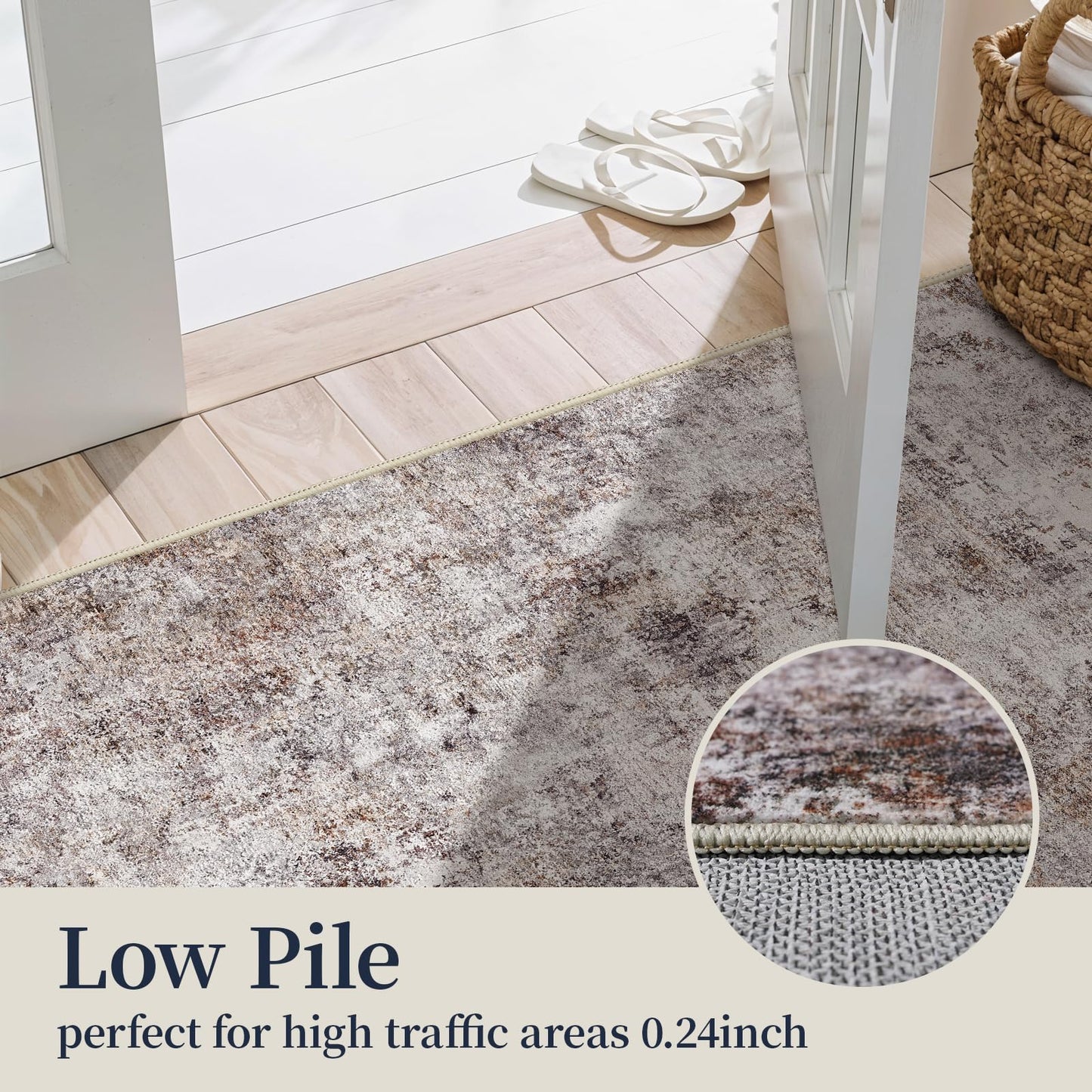 Pet Friendly Washable 4x6 Rug: Easy to Clean Durable Carpet for Homes With Pets or Elderly Anti Skid Backing for Hardwood or Tile Floors Ideal for High Traffic Living Room Dining Room (Brick Gray,4x6)