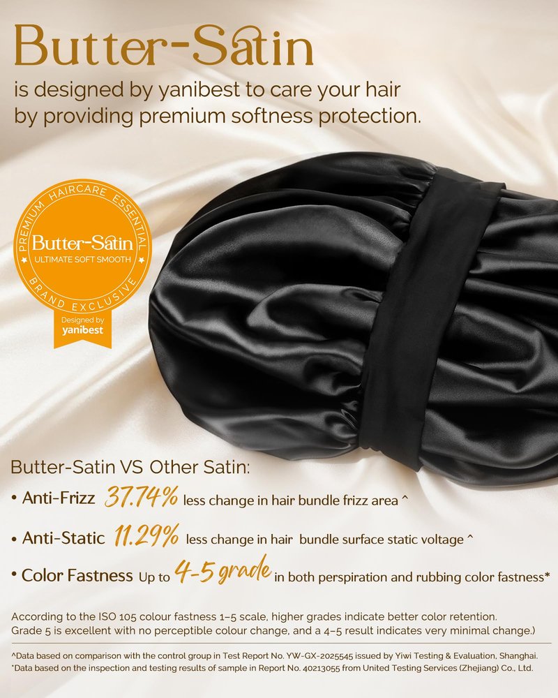 YANIBEST Silk Bonnet for Men Women Hair Bonnet for Sleeping Double Layer Satin Bonnets for Black Women Curly Hair Sleep Cap,Black