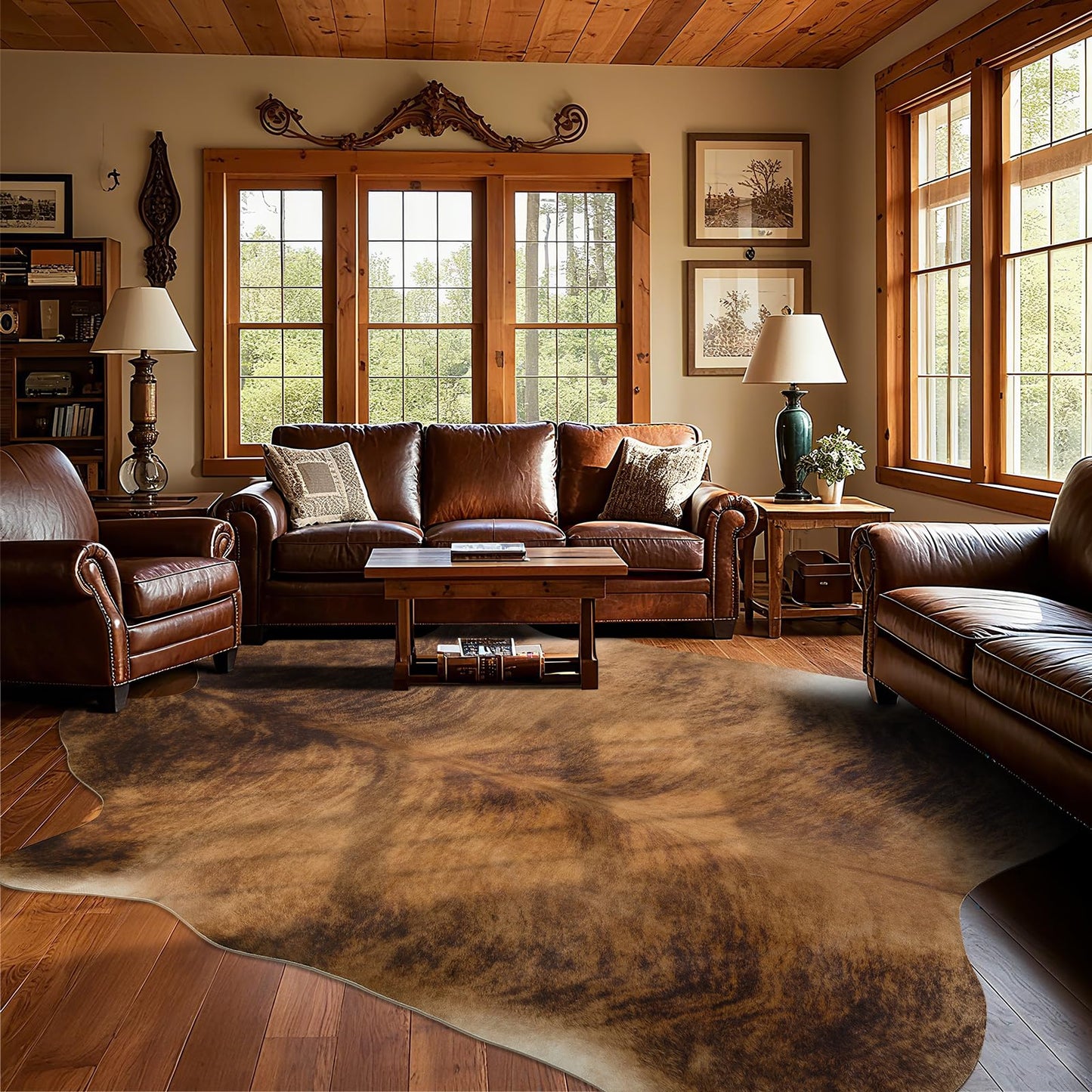 B BENRON Western Cowhide Rug, Faux Cow Hide Rugs for Living Room Bedroom Home Decor, Non Slip Cute Rug with Irregular Animal Skins and Hides, Brindle, 4.6 x 5.2ft