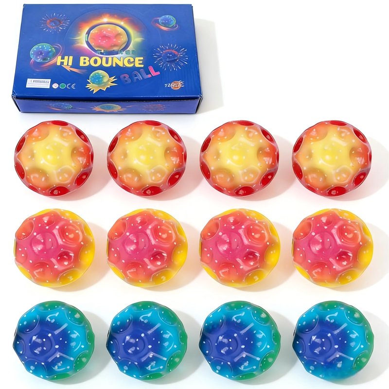 TYLIN Bouncy Moon Ball - High Bounce Space Moon Ball, Durable PU Foam Toy for Kids, Teens, All Ages - Indoor & Outdoor Play, Party Favors （12 Pack）