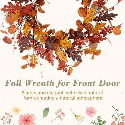 YNYLCHMX 18" Fall Wreaths for Front Door, Artificial Autumn Wreath, Fall Door Wreath with Eucalyptus Leaves and Berries for Home Porch Window Wall Farmhouse Decor, Indoor Outdoor, Holiday Decor
