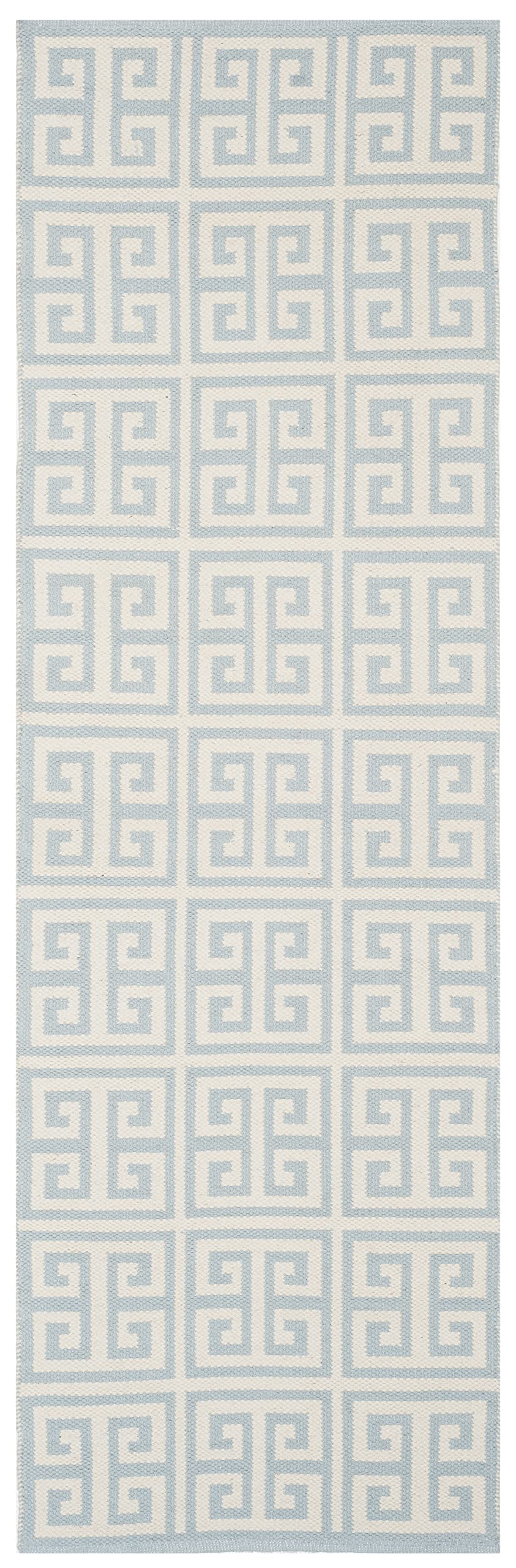 SAFAVIEH Montauk Collection Runner Rug - 2'3" x 7', Light Blue & Ivory, Handmade Greek Key Cotton, Ideal for High Traffic Areas in Living Room, Bedroom (MTK724K)
