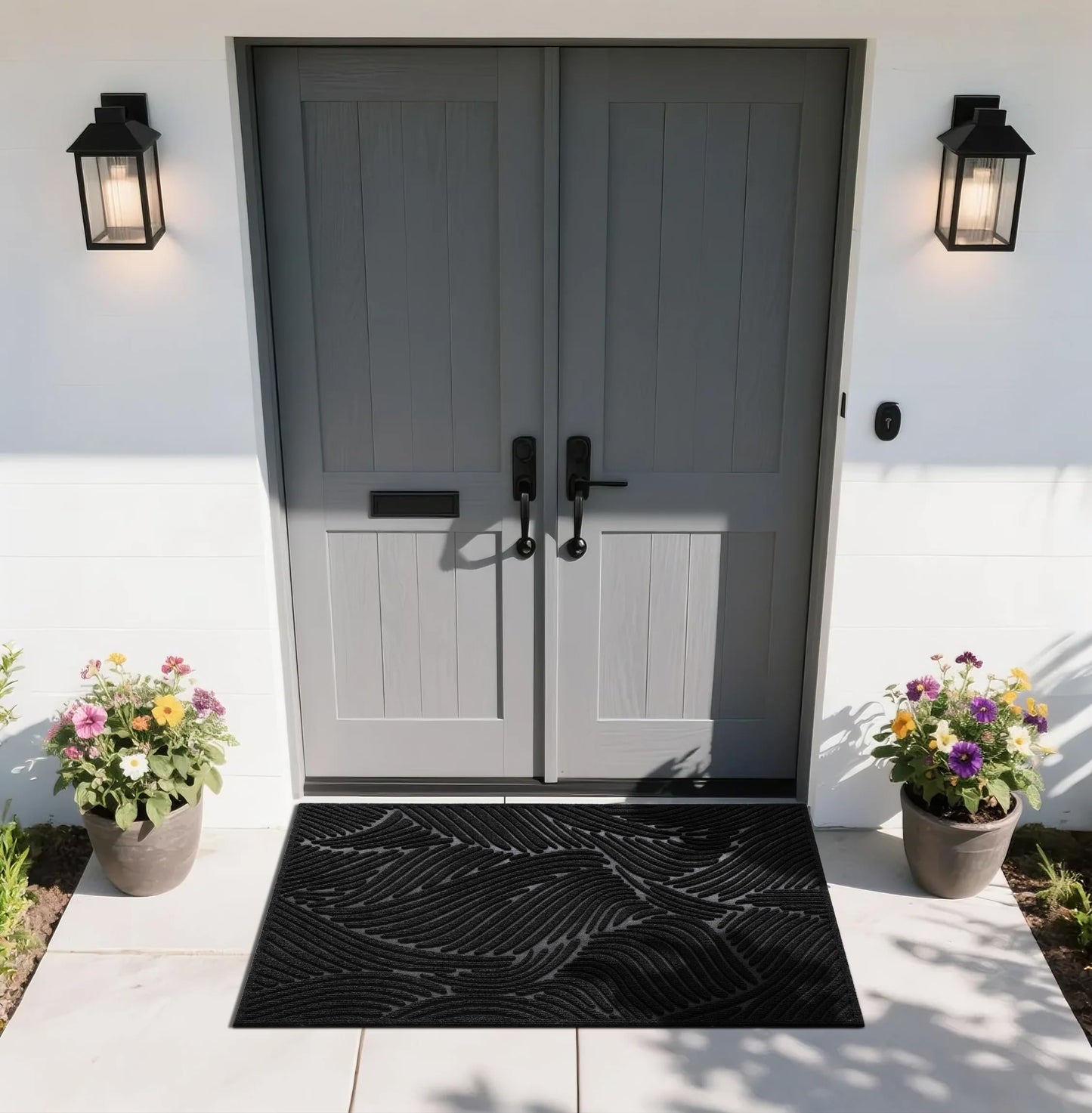 Yimobra Doormat Indoor Outdoor Entrance, Simple Stripes, All-Weather Waterproof & Non-Slip Mat for Front Door, Heavy Duty Polyester Welcome Mat for Garage, Patio-60x36，Black