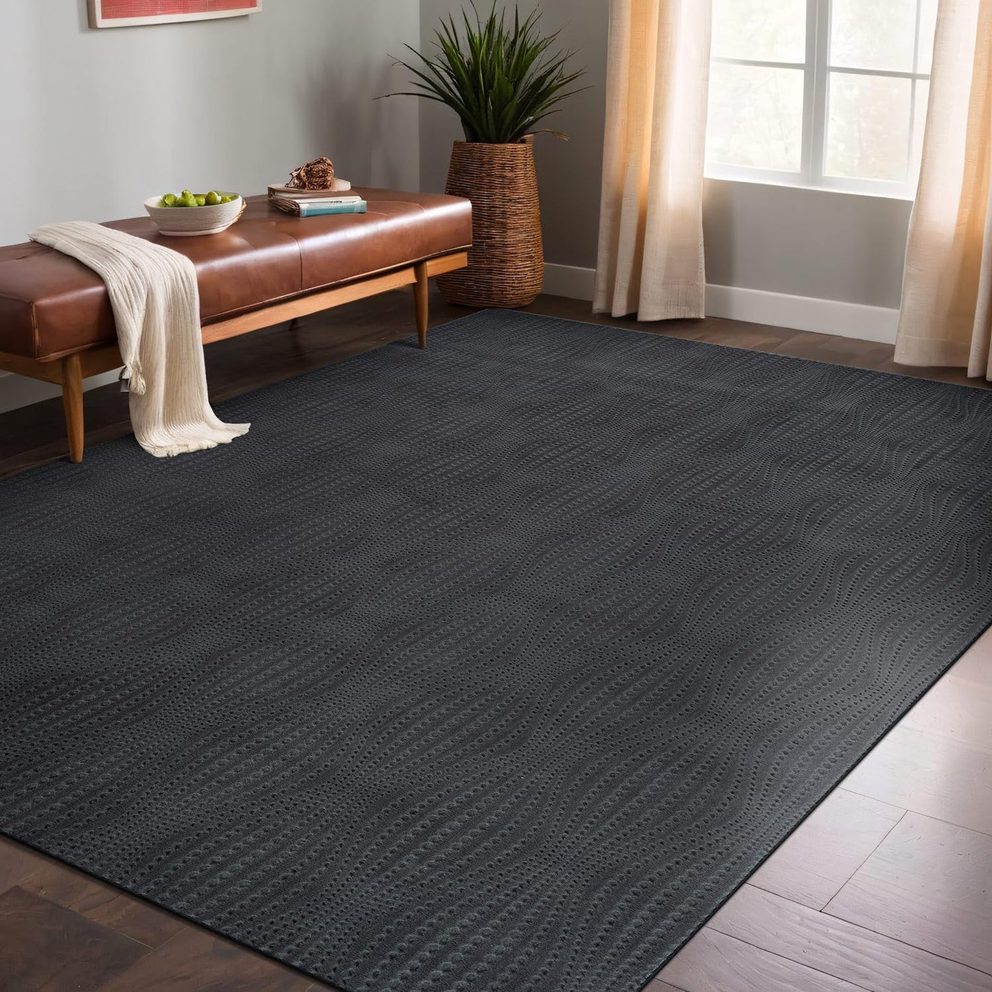Luul Home Modern Dark Gray Non Slip Rug Solid 5x7 Non Skid Soft Rubber Back Area Rugs for Living Room Kitchen Bedroom Bathroom Dining Room Easy Cleaning Stain Resistant Non Shedding Carpet 5 x 7