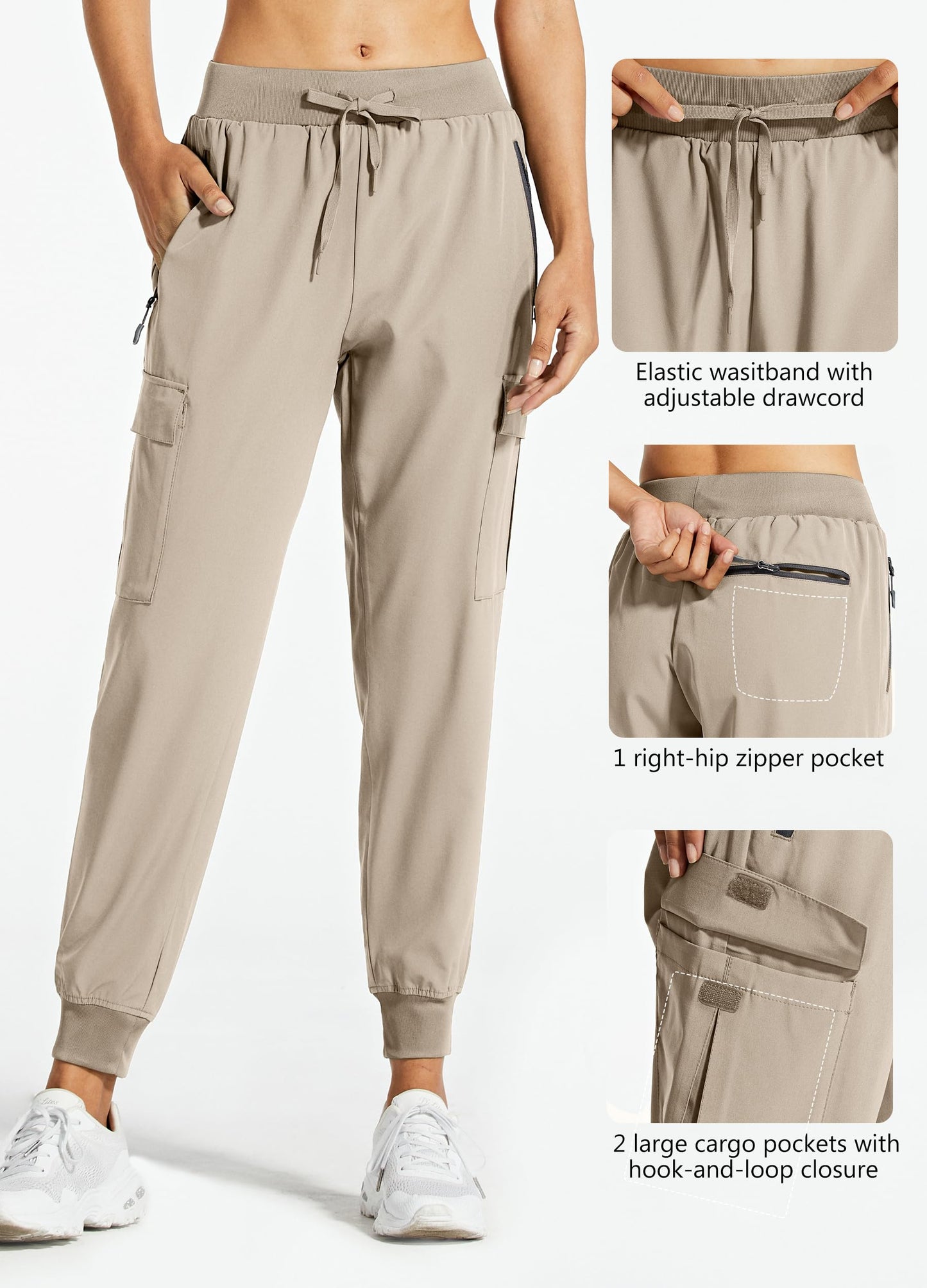 Libin Women's Cargo Joggers Lightweight Quick Dry Hiking Pants Athletic Lounge Casual Travel, Medium Khaki S