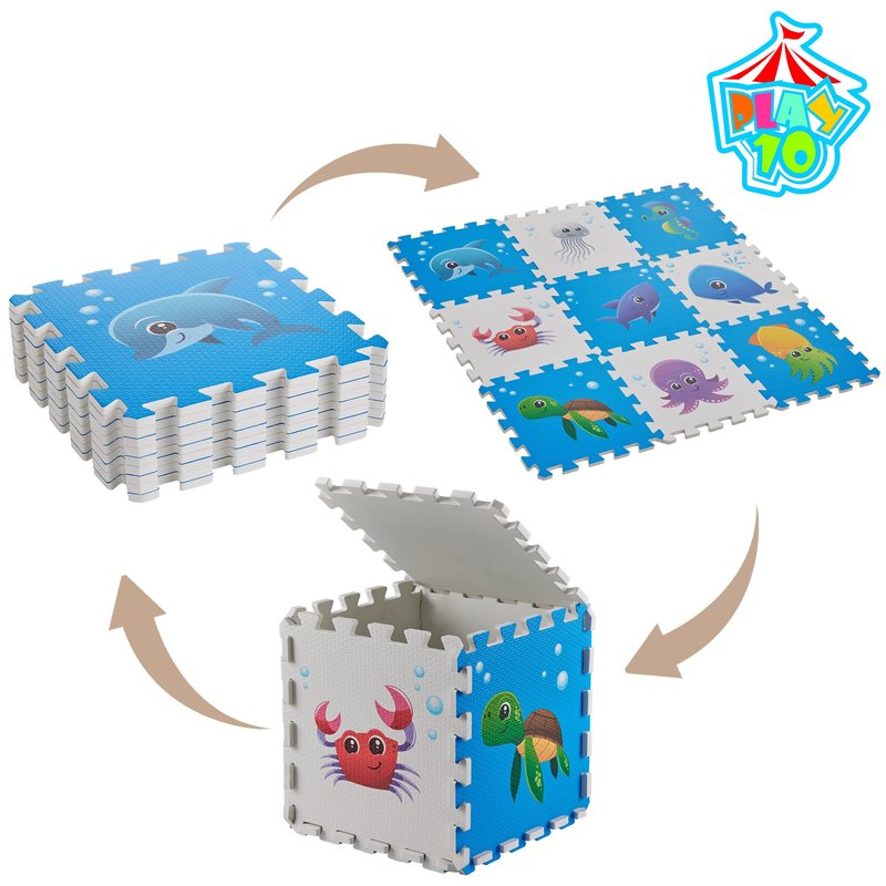 PLAY 10 Puzzle Play Mat, Foam Floor Tiles, Children’s Foam Puzzle Mat Baby Floor Play Mat 34×34 Inches Sea World 9 Pieces, Edge Tooth A