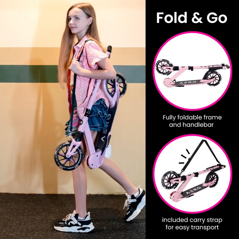 Aero Scooter for Kids 6-12 & Teens | Light Up Big Wheels & Shock Absorption | Boys Girls 2 Wheels Kick Scooter | Foldable & Height Adjustable, 176lbs Max