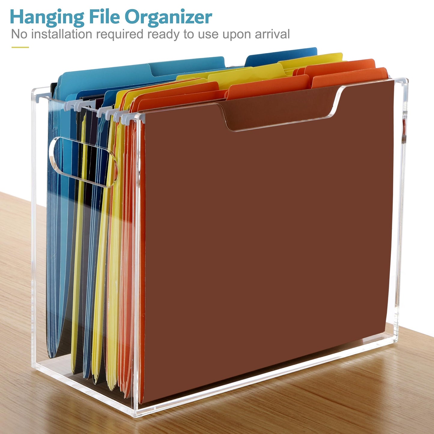 DINGHUO Acrylic File Folder Organizer, Hanging File Organizer Box, File Holder with Handles for Letter Size/A4, Clear File Box Desktop Folder Storage for Office Home Work -1 Pack