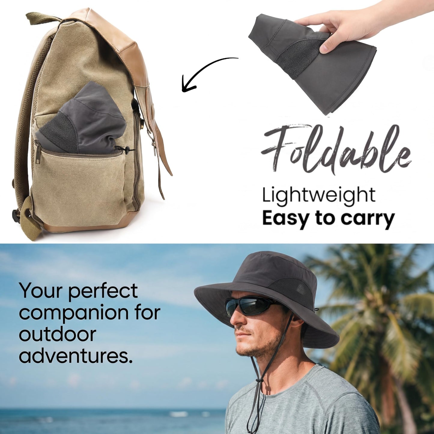 Home Prefer UPF50+ Mens Sun Hat Wide Brim Fishing Hat UV Protection Cap for Gardening Golf Bucket Hat Dark Grey
