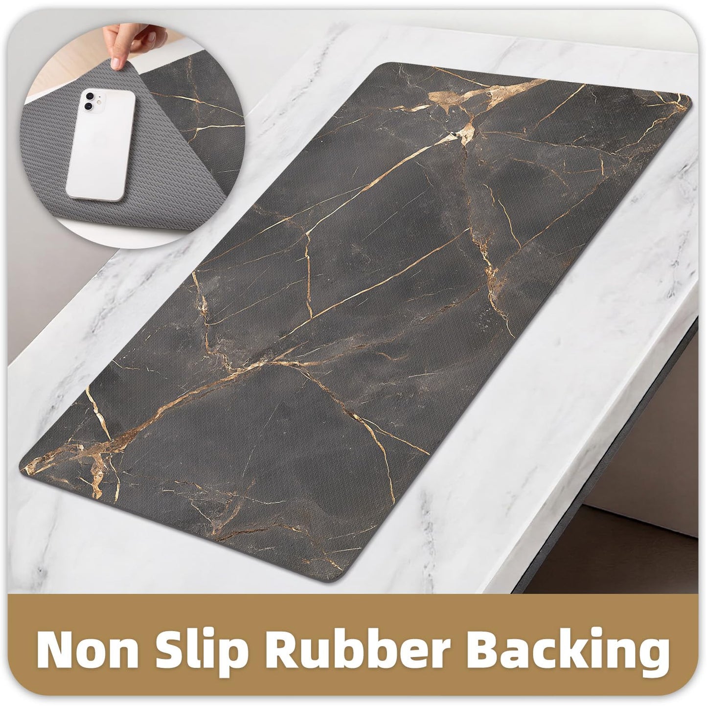 Color&Geometry Ultra Thin Bathroom Rugs Non Slip,Absorbent Quick Dry Bath Mats for Bathroom,Thin Bath Rugs Washable with Rubber Backing Fit Under Door Outside Shower,Gold-Veined Marble,24"x36"