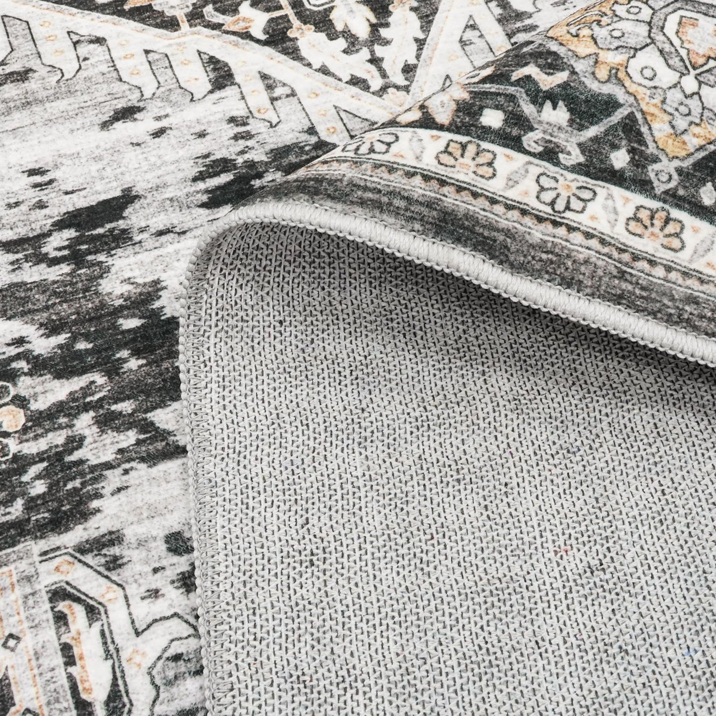 8x10 Rug Washable Area Rugs: Large Soft Living Room Rug - Distressed Stain Resistant Floor Carpet - Machine Washable Foladable Low Pile Area Rugs 8'x10' Black