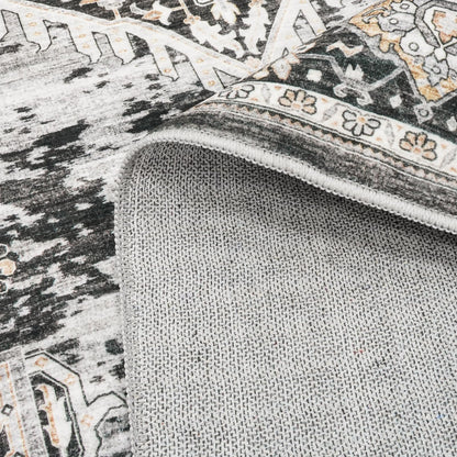 8x10 Rug Washable Area Rugs: Large Soft Living Room Rug - Distressed Stain Resistant Floor Carpet - Machine Washable Foladable Low Pile Area Rugs 8'x10' Black