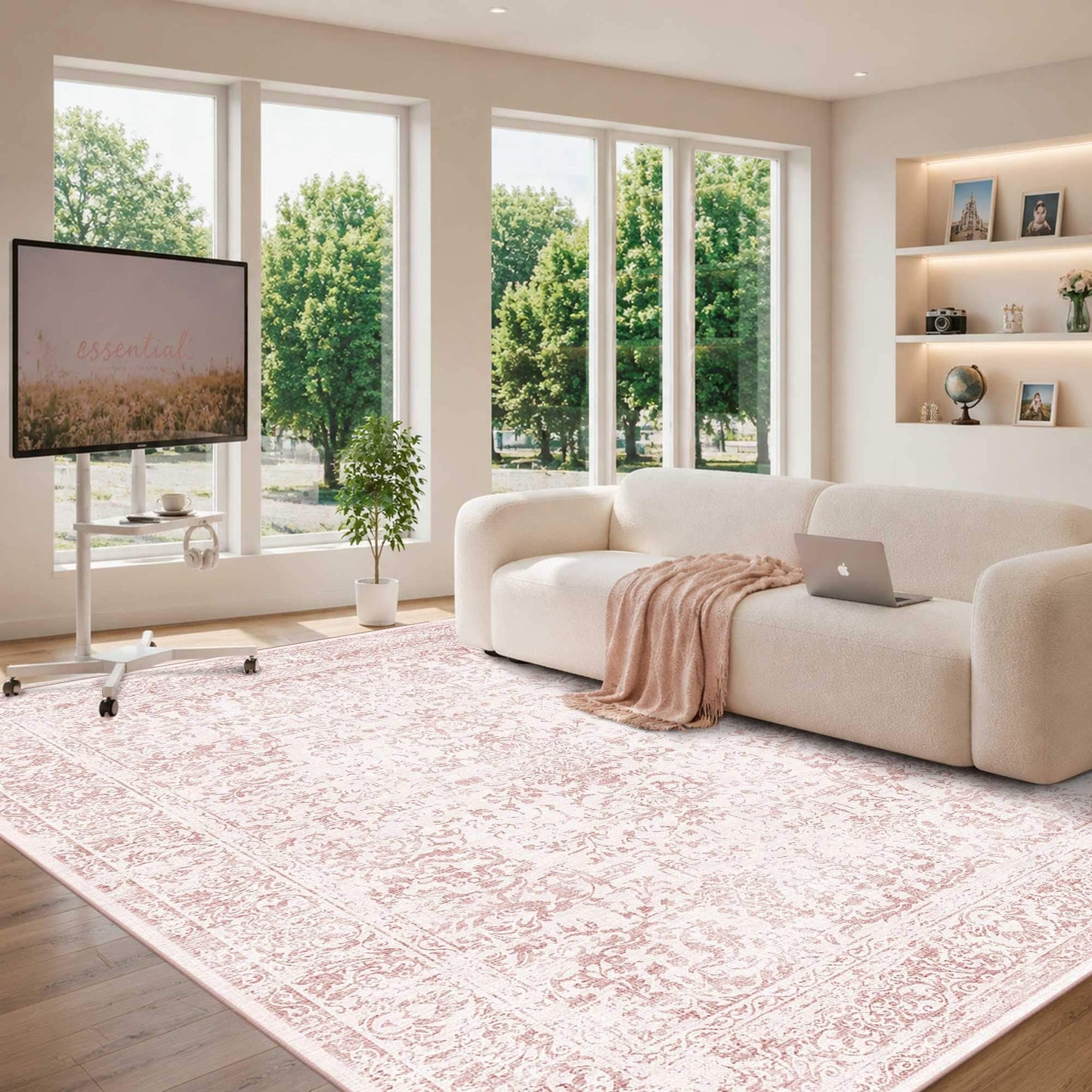 OHWPEAT Washable Pink Rug for Girls Bedroom, 6x9 Area Rugs for Living Room, Non Slip Low Pile Large Indoor Carpet, Soft Cute Rug for Kids Nursery, Kitchen, Dining, Classroom, Playroom, Dorm, Office