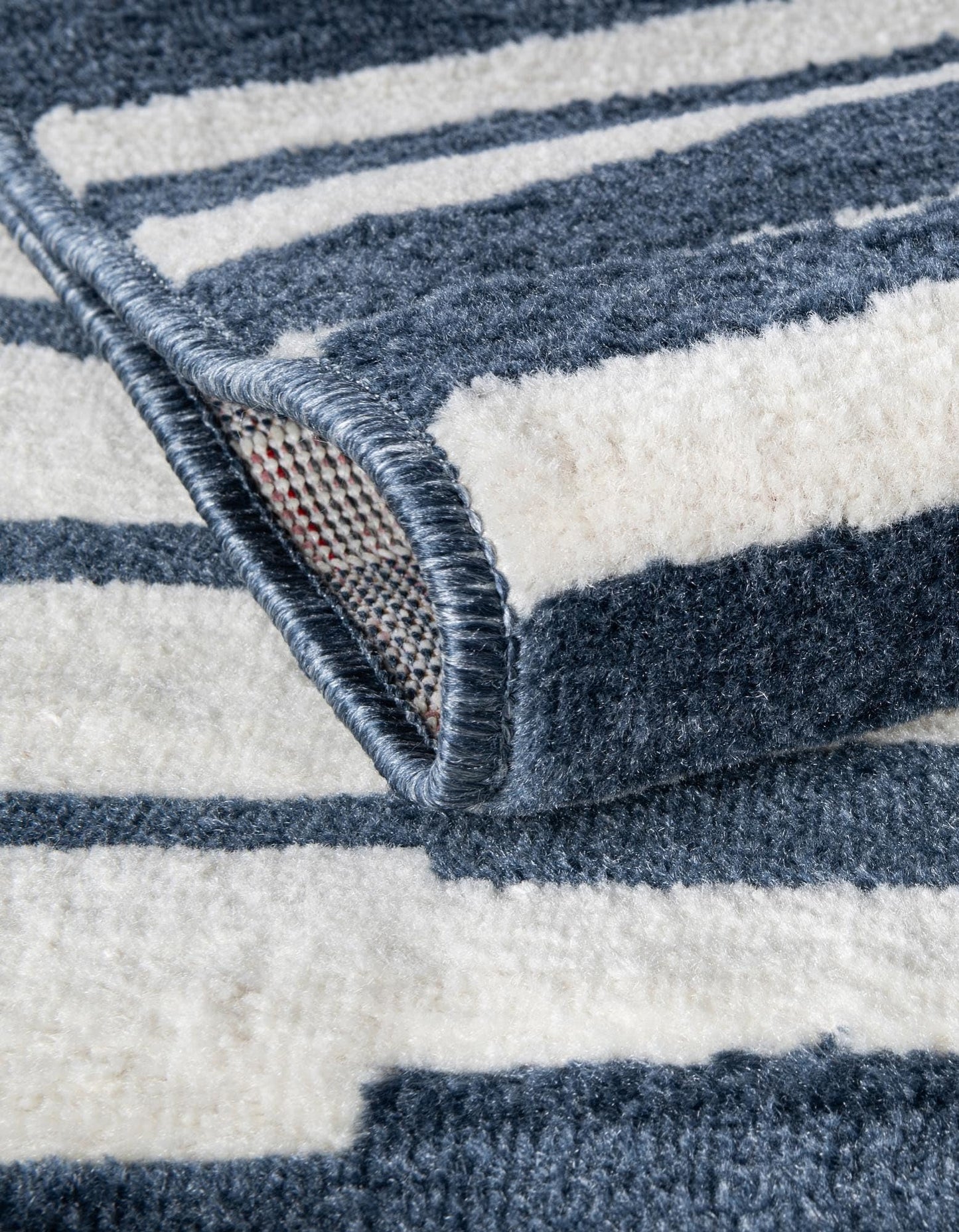 Rugs.com - Oslo Rug – 10 Ft Square Blue Easy-Clean Area Rug – Modern Geometric Stripe Pattern for Living Room, Bedroom, Dining Room