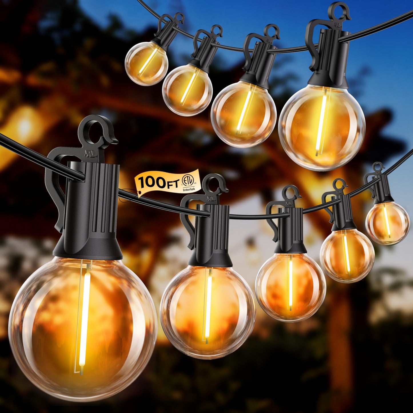 SmartDawn 100FT 52 LED Bulbs Outdoor String Lights, G40 Shatterproof String Lights, IP65 Waterproof Connectable Outside Patio Light for Backyard Porch Balcony Garden Decor Christmas Camping Gazebo