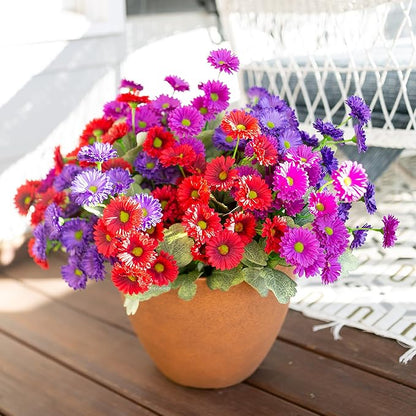 HyeFlora Dahlia Artificial Flowers for Outdoors Decoration, 6 Bundles Fake Mums Faux Flowers Plants Realistic UV Resistant Silk Flowers for Outside Planter Front Door Yard Garden Indoor Home, Mix