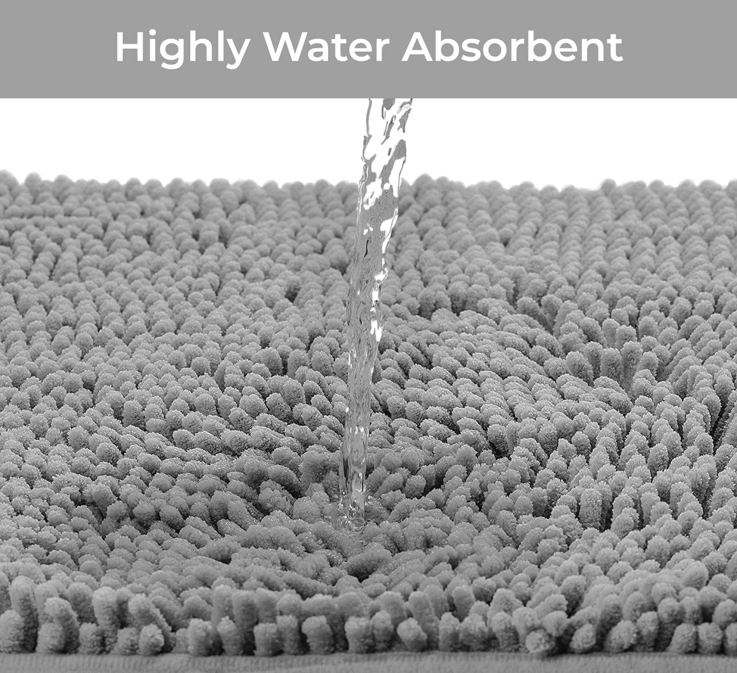 LuxUrux Toilet Rugs U Shaped Washable, Bathroom Toilet Mat, Extra-Soft Plush Bath Bathroom Rug,1'' Chenille Microfiber Material, Super Absorbent Shaggy Machine Wash & Dry (20 x 20 inch, Light Grey)