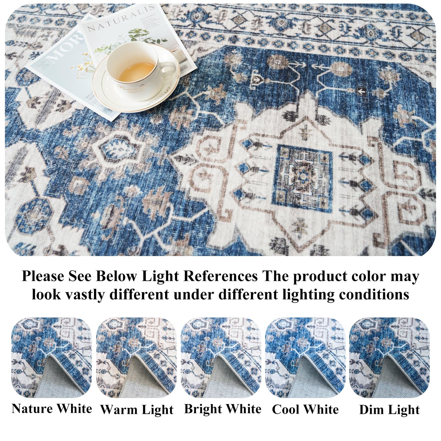 2x6 Washable Hallway Runner Rug: Indoor Farmhouse Kitchen Rugs Oriental Thin Non-Slip Entryway Carpet Ultra Soft Water Resisitant Floor Mat for Living Room Bedroom for Bathroom Laudry(2 X 6,Blue)