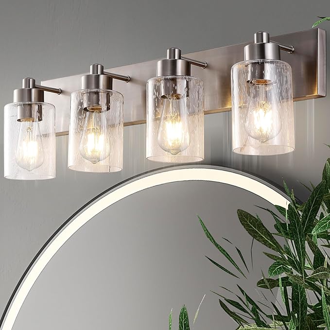 JONATHAN Y JYL7558A Irving 27.75" 4-Light Modern Contemporary LED Vanity Light Glam Transitional 2700K 9W Bulbs Included Bathroom Hallway Living Room Bedroom Mirror Cabinet, Nickel