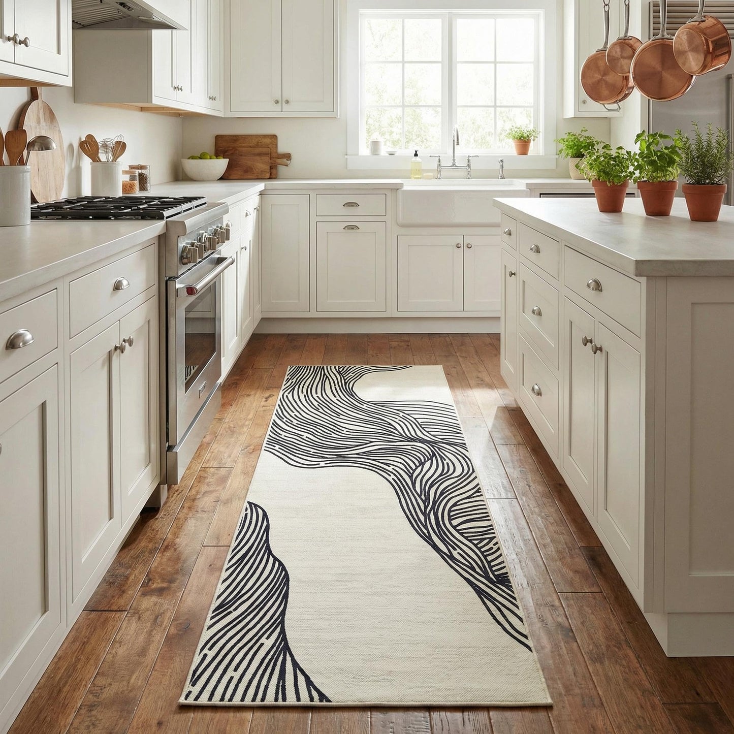 Garvee Washable Runner Rug 2x6 Modern Runner Rug Non Slip Abstract Hallway Runners Indoor Soft Low Pile Lines Printed Entryway Runners Aesthetic Minimalist Bedside Floor Mat for Laundry Kitchen, Cream