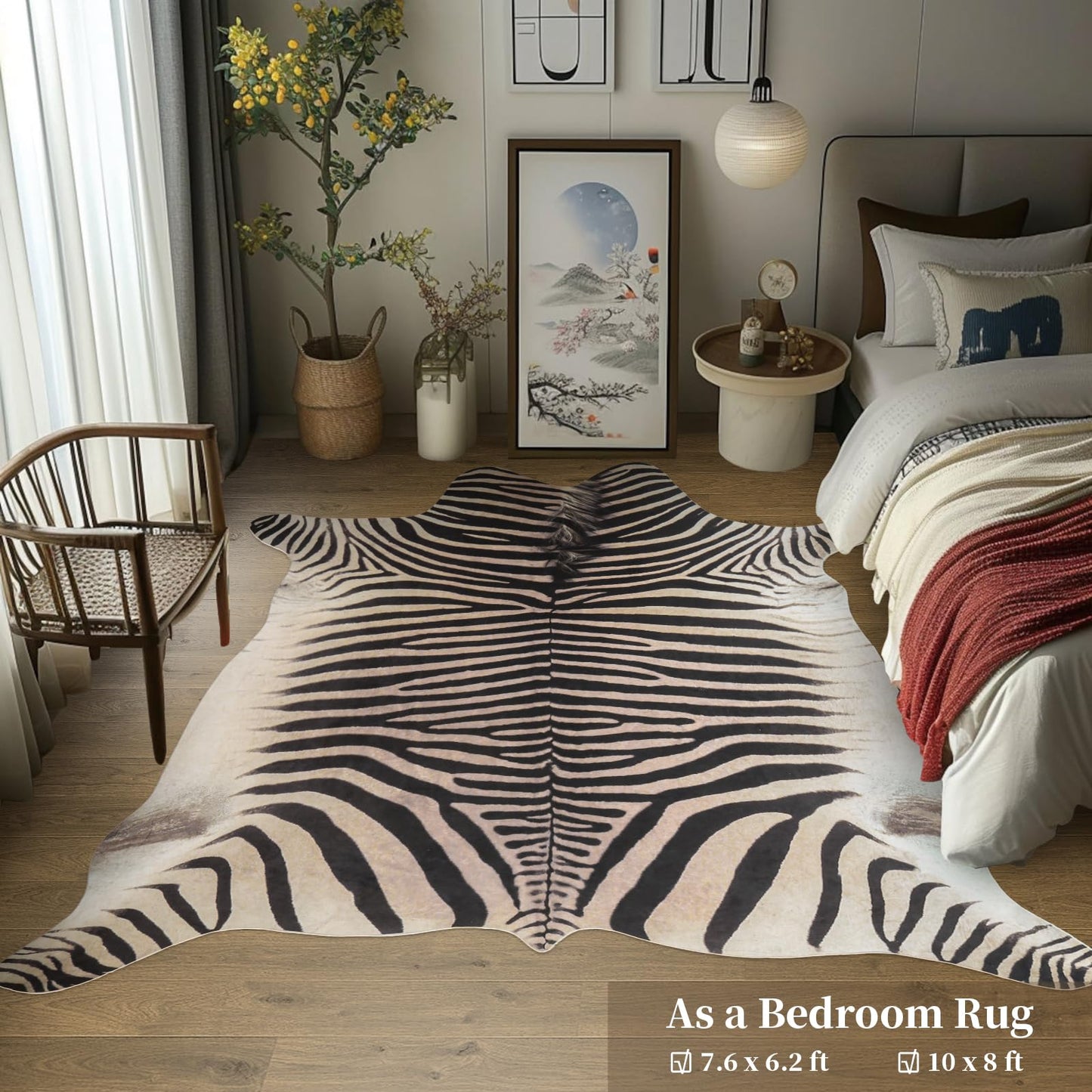 GUZAREUU Zebra Print Rug 8x10 ft Funky Area Rug for Living Room Bedroom, Non-Slip Durable Faux Cowhide Rug Large No Fur