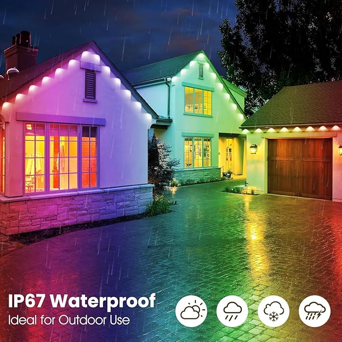 32.8FT Permanent Outdoor RGB Lights,IP67 Waterproof Smart LED Eaves Lights with App/Remote Control,for Christmas and All Holiday Decor,Daily and Accent Lighting,House Roof and Garden Lighting
