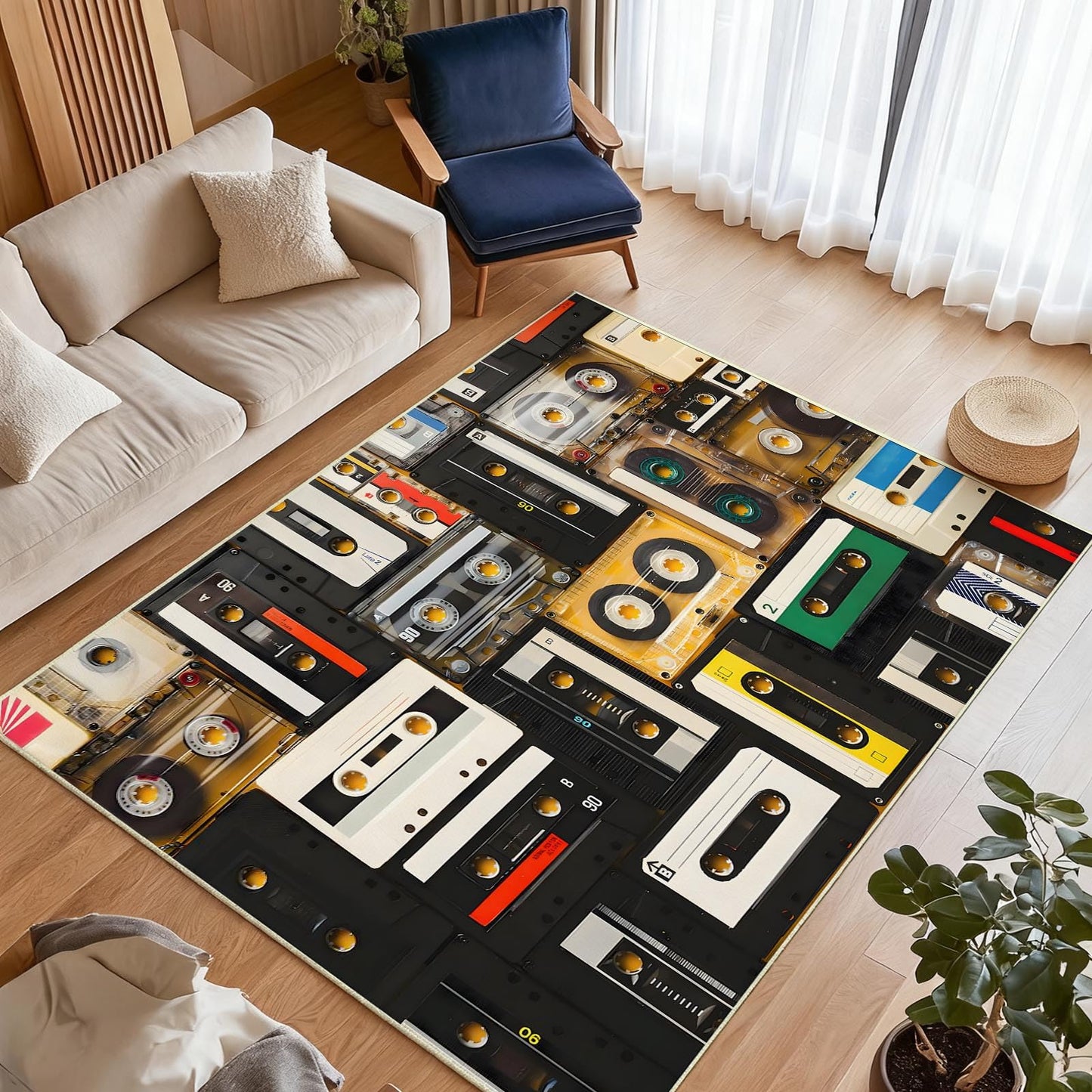 4x6 Classic Cassette Rug, Vintage Cassette Area Rug, Music Rugs, Retro Music Rugs, Washable Non Slip Soft Low Pile Carpet for Living Room, Bedroom