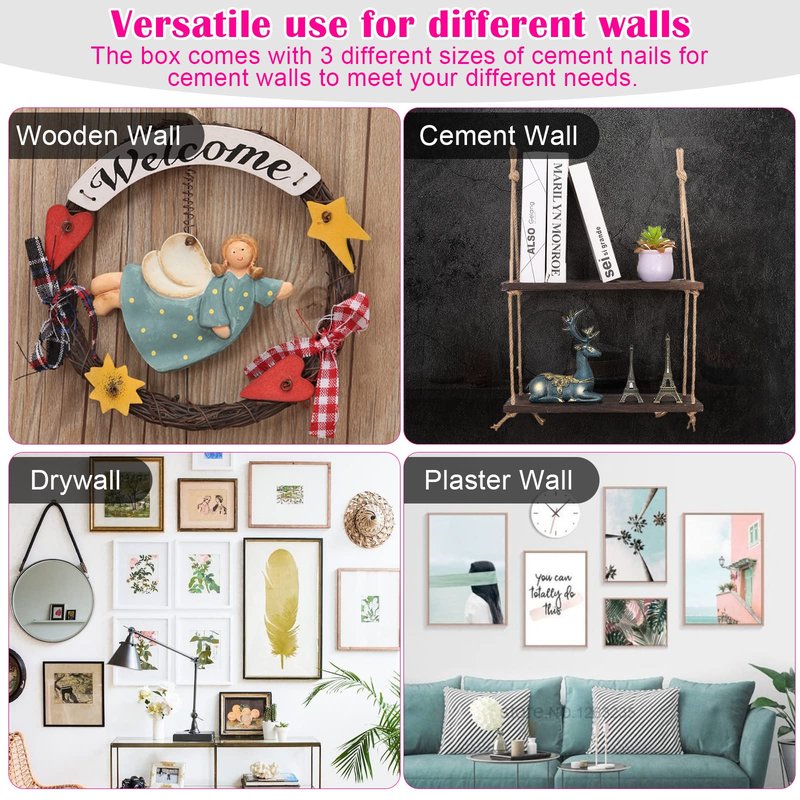 TOYIEW Picture Hanging Kit, 315pcs Hanging Hardware with Hooks, Wire, Nails, D Ring, Wall Hanging Kit with Hangers, Magnetic Level and Small Pink Claw Hammer, nails for hanging pictures for Home Decor