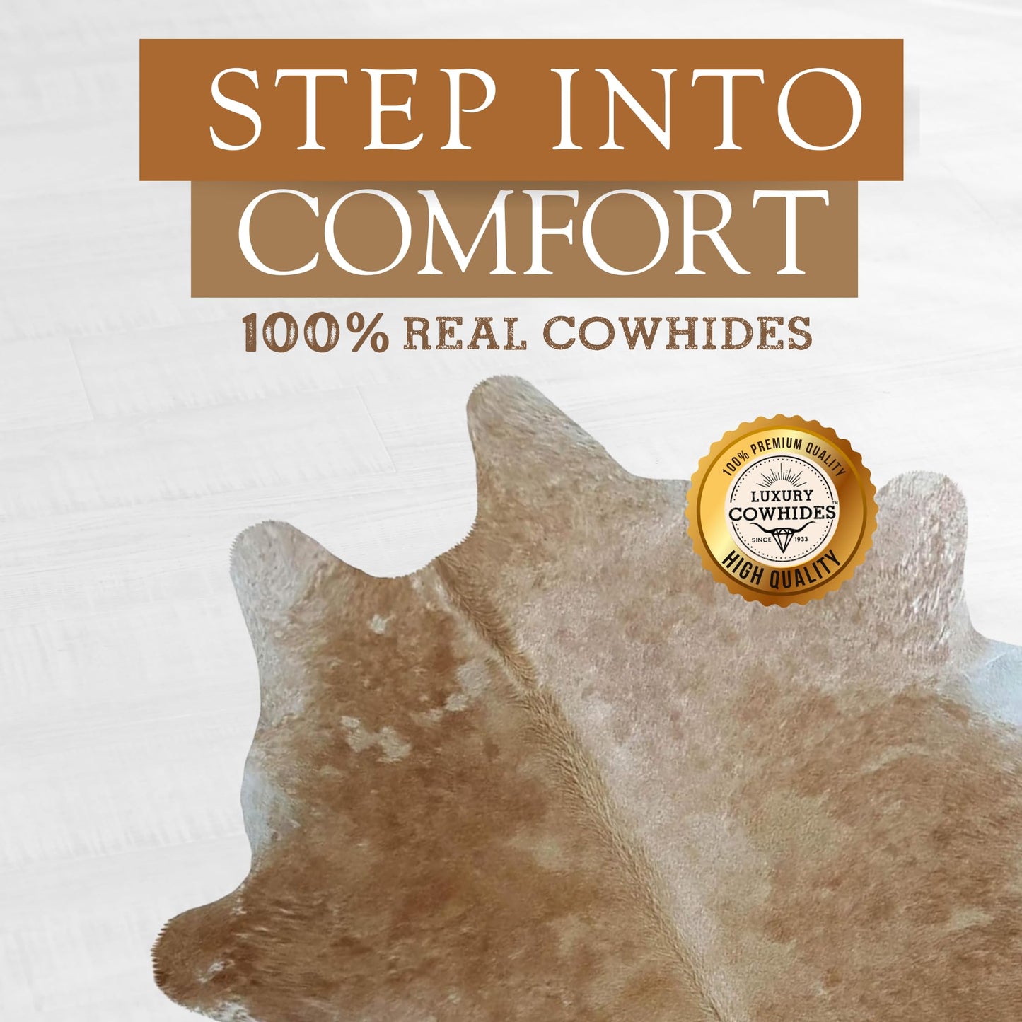 Sunshine Cowhides 100% Genuine Palomino White and Beige Cowhide Rug - Modern Style Animal Skin Rug & Floor Carpet for Living Room, Bedroom, Kitchen & More - Extra Large (6x7-8 Ft.)