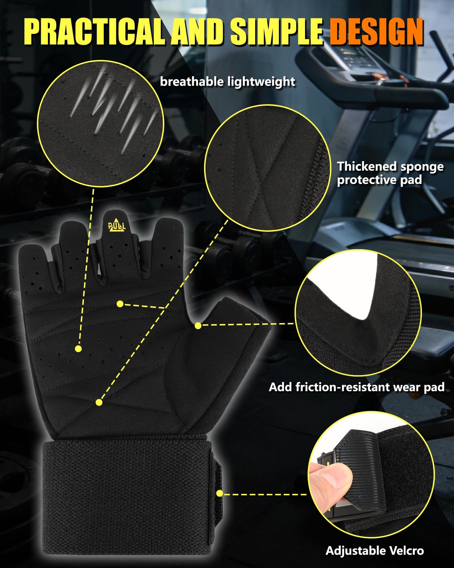 FitDA 2-in-1 Workout Gloves, Weight Lifting Gloves with Wrist Wrap Support for Men & Women, Ventilated Fingerless Padded Gym Glove for Weightlifting Pull-Ups & Fitness Training,L