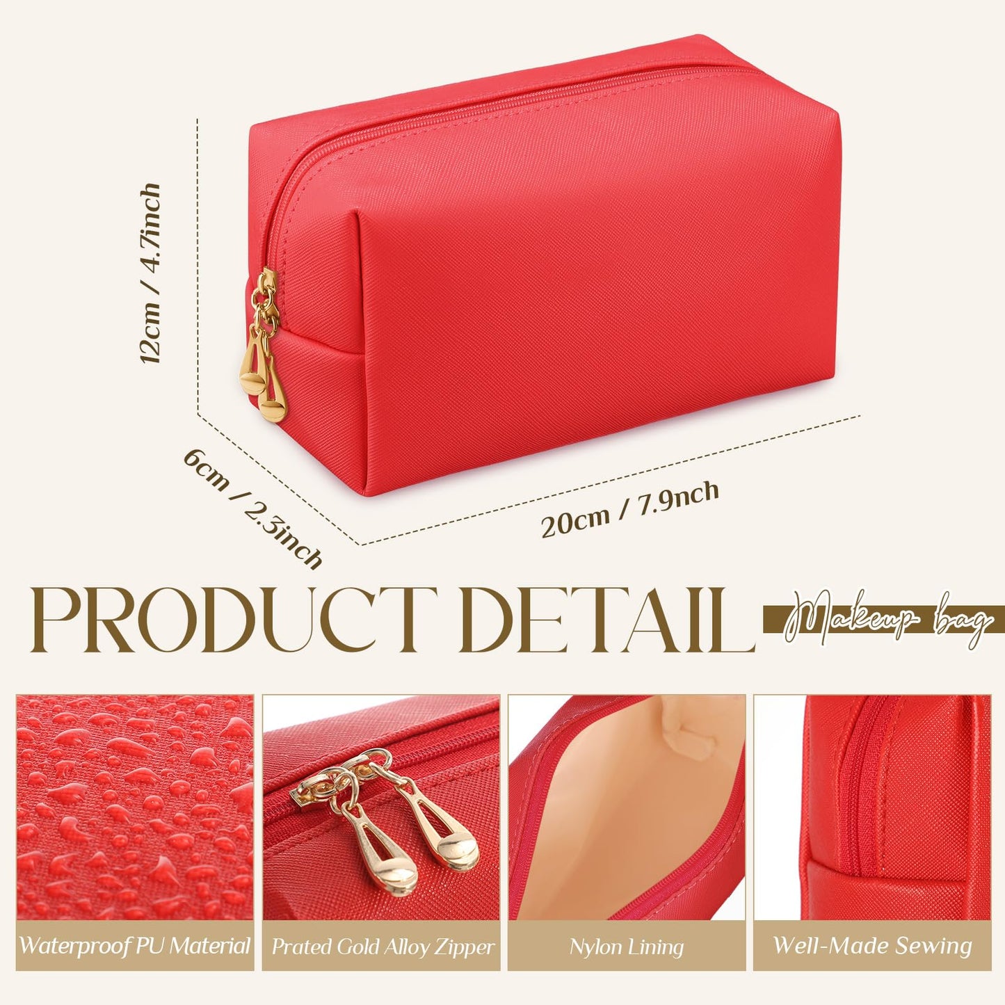 Sanwuta 9 Pcs Makeup Bags Bulk PU Double Zippers Cosmetic Bag Makeup Toiletry Small Pouch Portable Travel Organizers Case for Women Bridesmaid Proposal Gifts(Red)