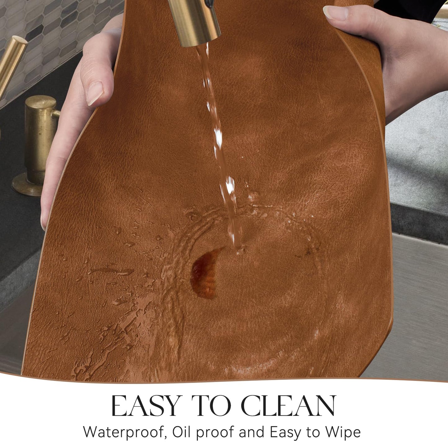 MOSAYT Vinyl Placemats Set of 6-12 X 17 Inch - Faux Leather 100% Waterproof Oil-Proof Wipeable PU Place Mats, Heat Resistant Reversible Table Mats for Kitchen, Dining, Outdoor, Reddish Brown