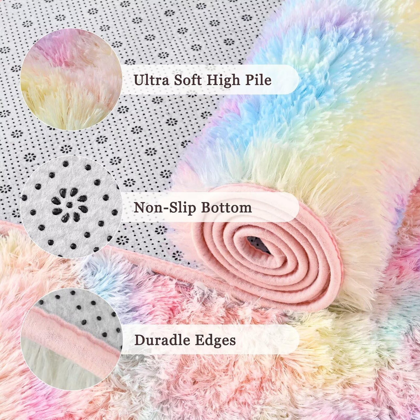 junovo Washable, Non-Slip Area Rug, Soft Rainbow Area Rug for Girl's Room, Children's Play mat, Baby Girl Bedroom Nursery Home Bedroom, 2ft x 3ft Tie-Dyed Rainbow