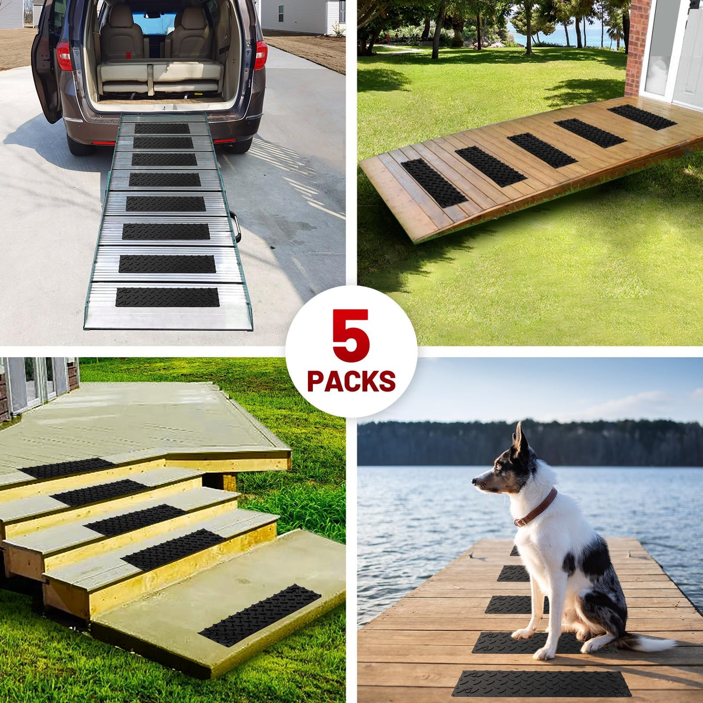 ROBLOCK 5 PCS Rubber Stair Tread for Wooden Steps, Skid Resistant Stair and Outdoor Stair, 15.5" x 4" 5 Packs Non Slip Outdoor Stair Treads, Black