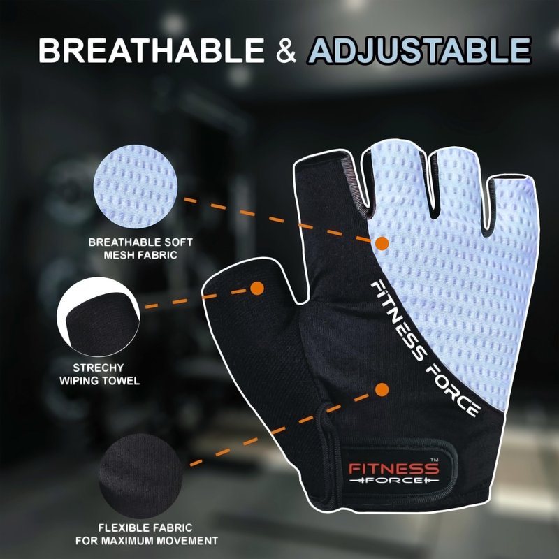 FITNESS FORCE Breathable Workout Gloves for Men and Women, Padded Weight Lifting Gloves with Full Palm Protection for Grip, Exercise, Cycling, Gym, Fitness Training (Blue, Medium)
