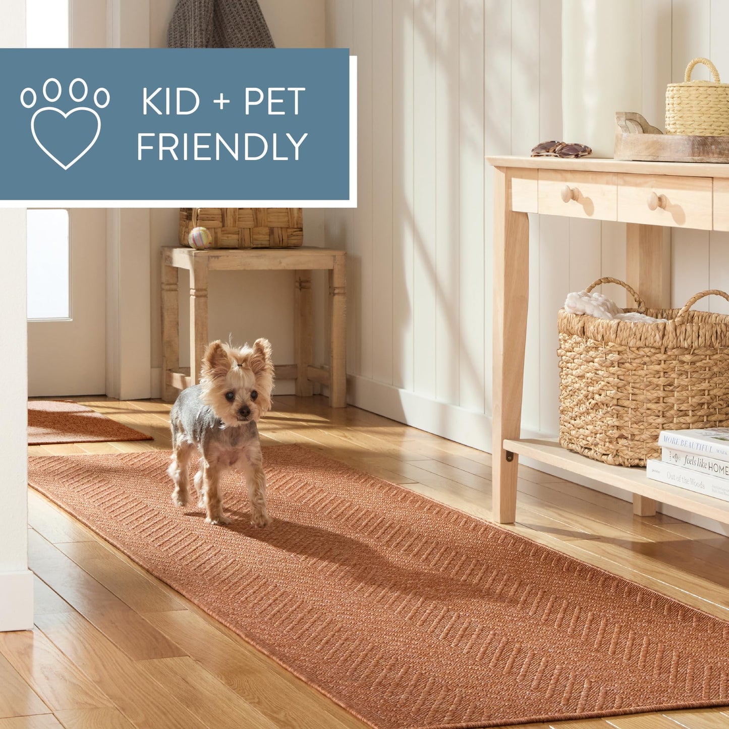 Town & Country Basics Pax Herringbone Textured Solid Everwash® Washable Area Rug, Low Pile, Non-Slip Backing, Easy Clean Pet & Family Friendly Rug, Rust, 4'11"x7'