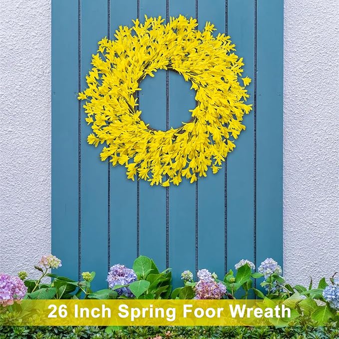 Large Summer Fall Wreaths for Front Door 26 Inch Fall Summer Door Wreath Autumn Wreaths for Front Door Wild Floral Wreath for Farmhouse Porch Wall Wedding Living Room Home Decor Aesthetic(Yellow)