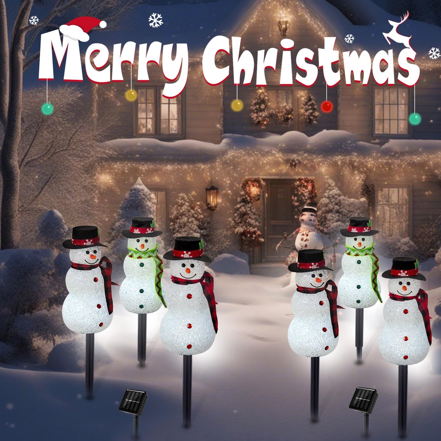 Christmas Pathway Lights Outdoor Decoations, Solar LED Snowman Stake Lights, Waterproof Walkway Landscape Light for Winter Yard, Garden Decor (Cool White, 3 Pack)