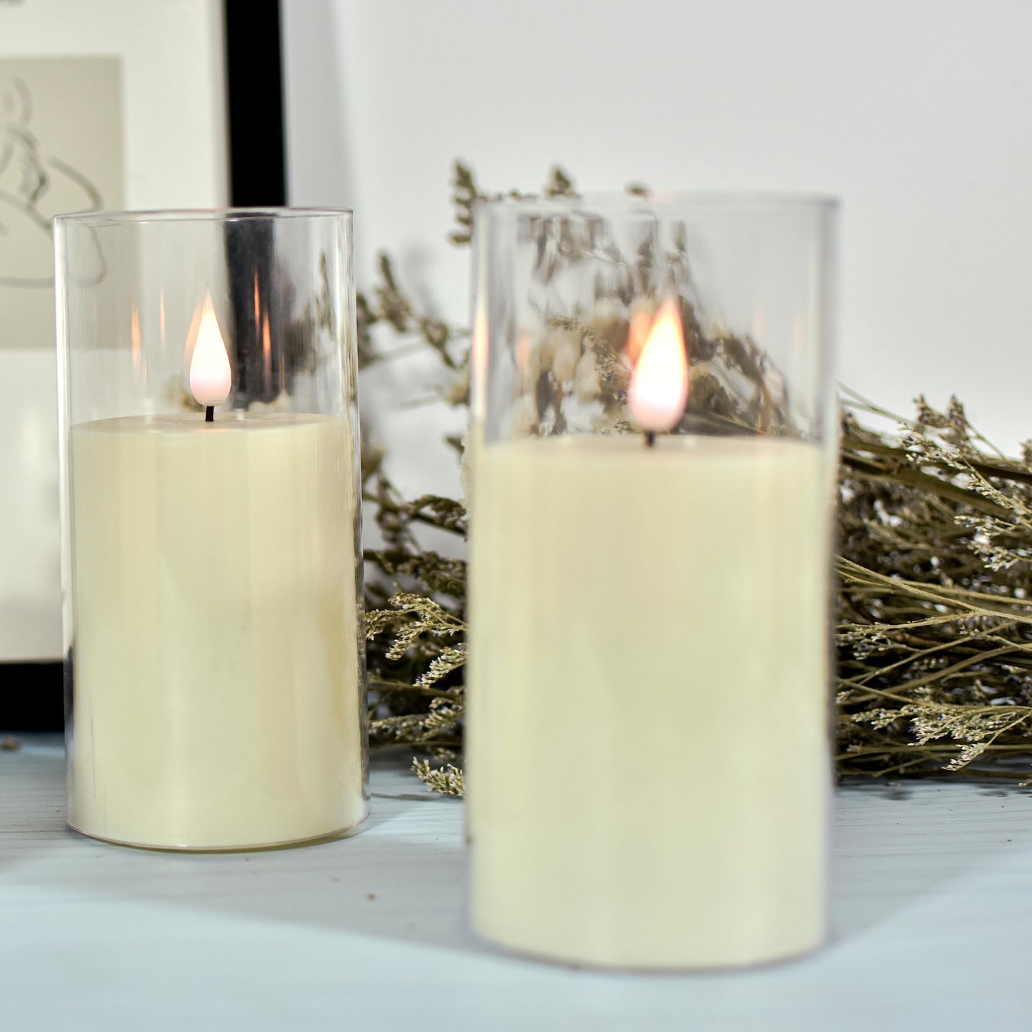 NICEME Flickering Flameless Candles with Remote Control Timer Unbreakable Acrylic Battery Operated LED Candles with Flickering Flame 3D Wick for Romantic Ambience Home Decor Set of 3, D3” xH6”