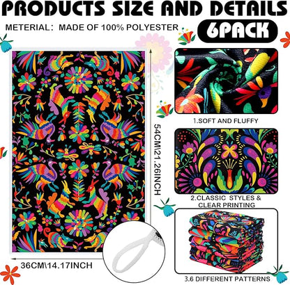 Breling Set of 6 Mexican Kitchen Towels Colorful Flowers Mexican Themed Dish