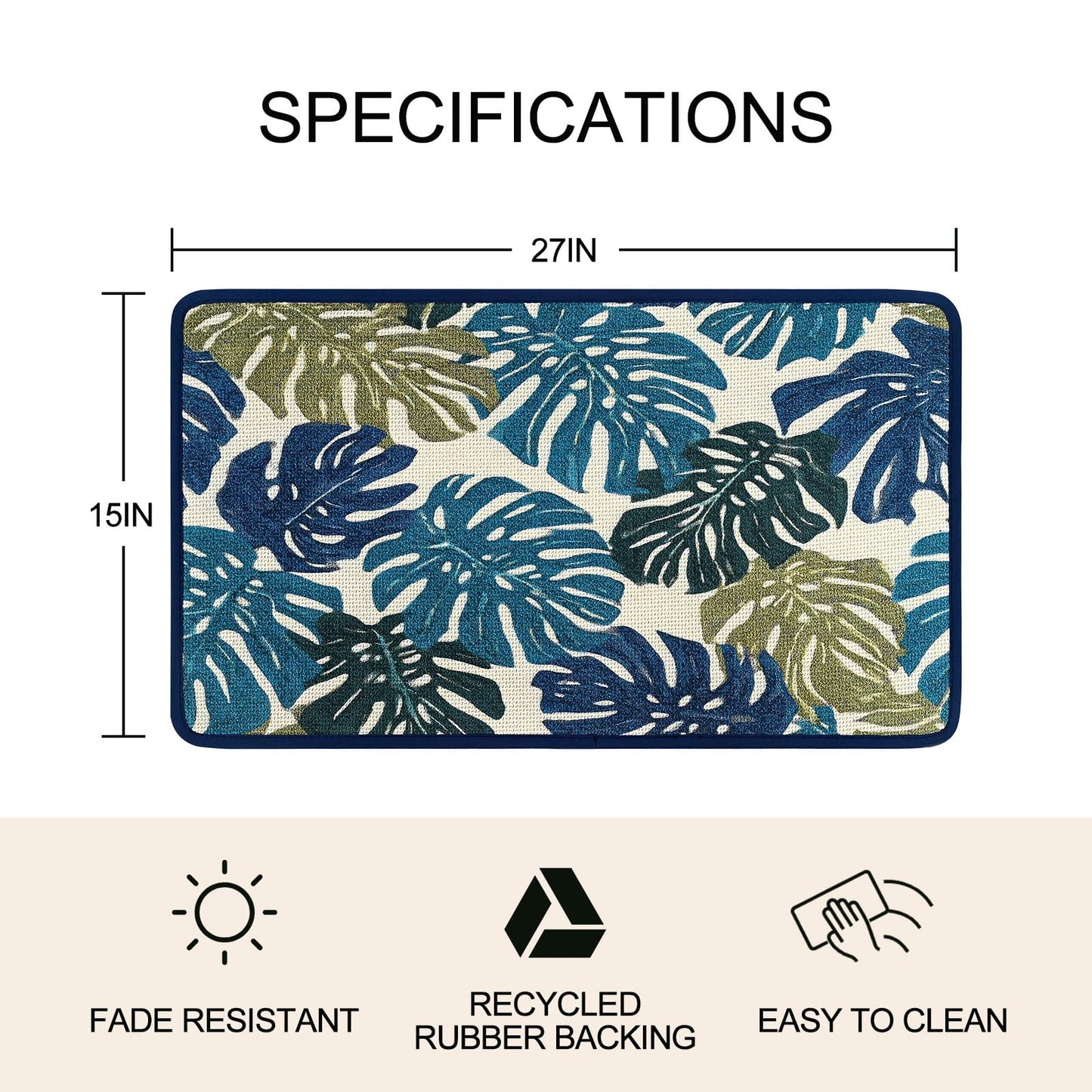 Worltoldb Palm Tree Leaves Door Mat Indoor Outdoor Entrance Floor Mats Non-Slip Washable Decor Rugs 27x15 Inch