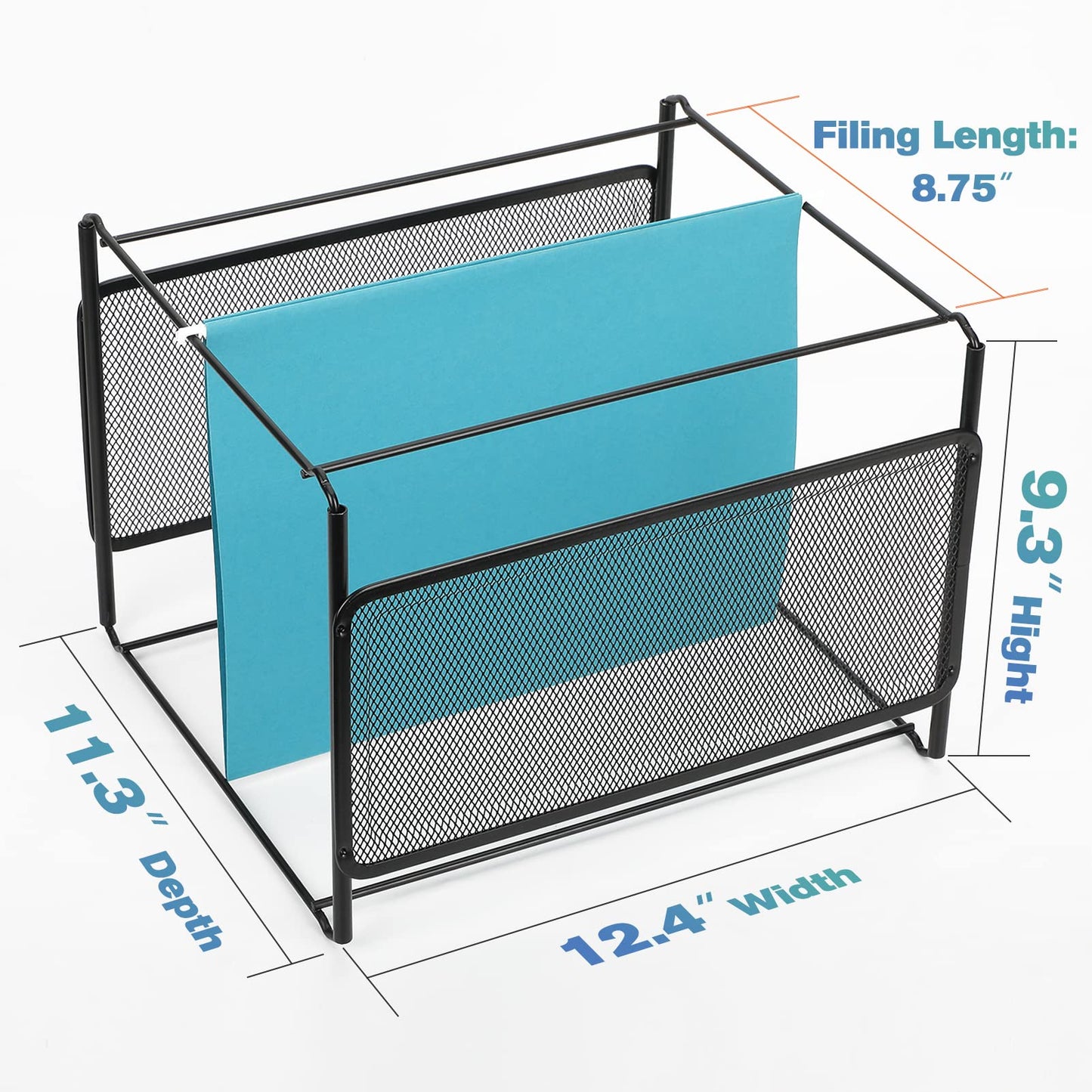 MaxGear Hanging File Organizer Box, Letter Size Hanging Folder Organizer with Smooth Rails, Metal Filing Box for Hanging File Folders, Mesh File Storage Box for Desk, Office, School, Home, Black