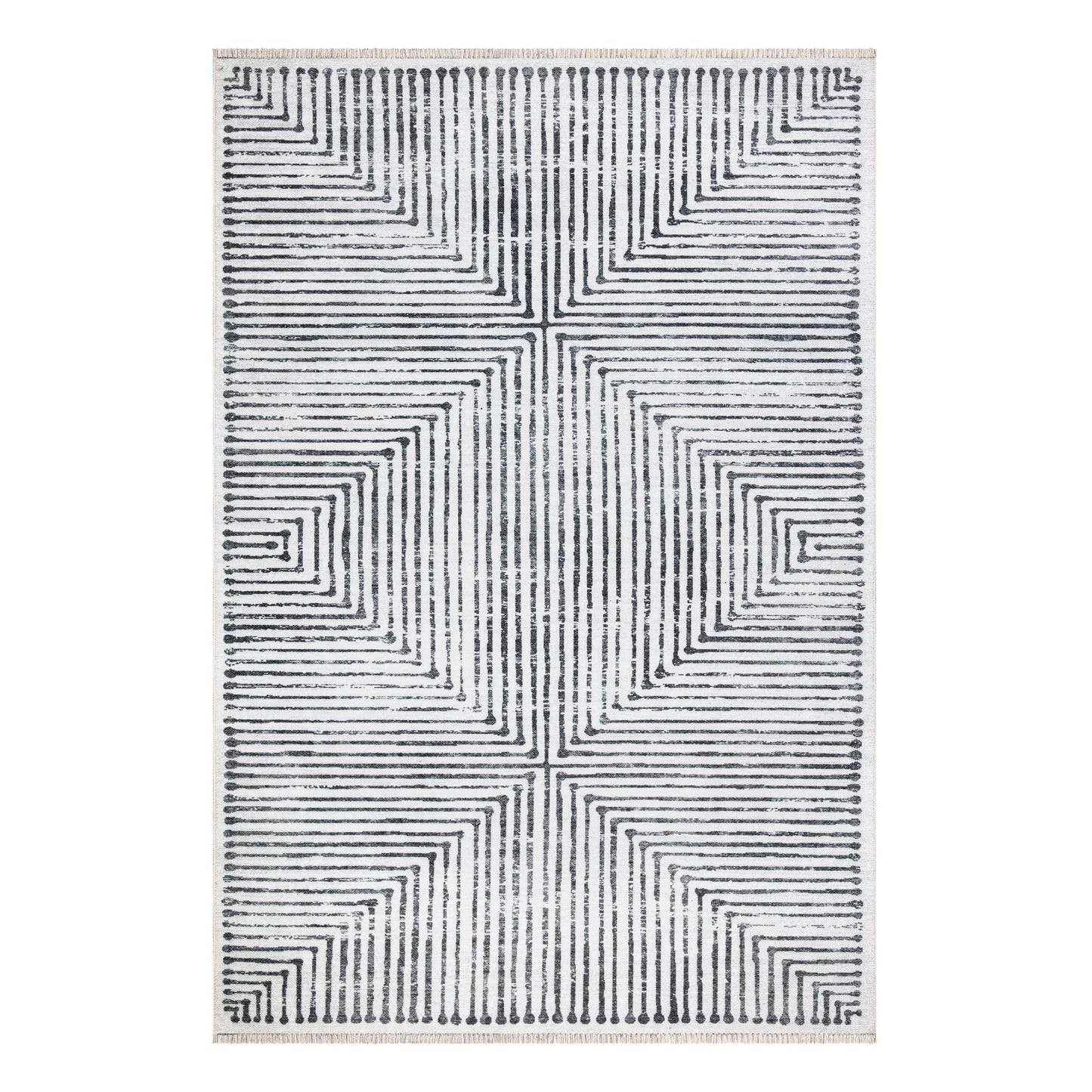 Bloom Rugs Caria Washable Non-Slip 5x7 Rug - Ivory/Black Striped Area Rug for Living Room, Bedroom, Dining Room, and Kitchen - Exact Size: 5' x 7'