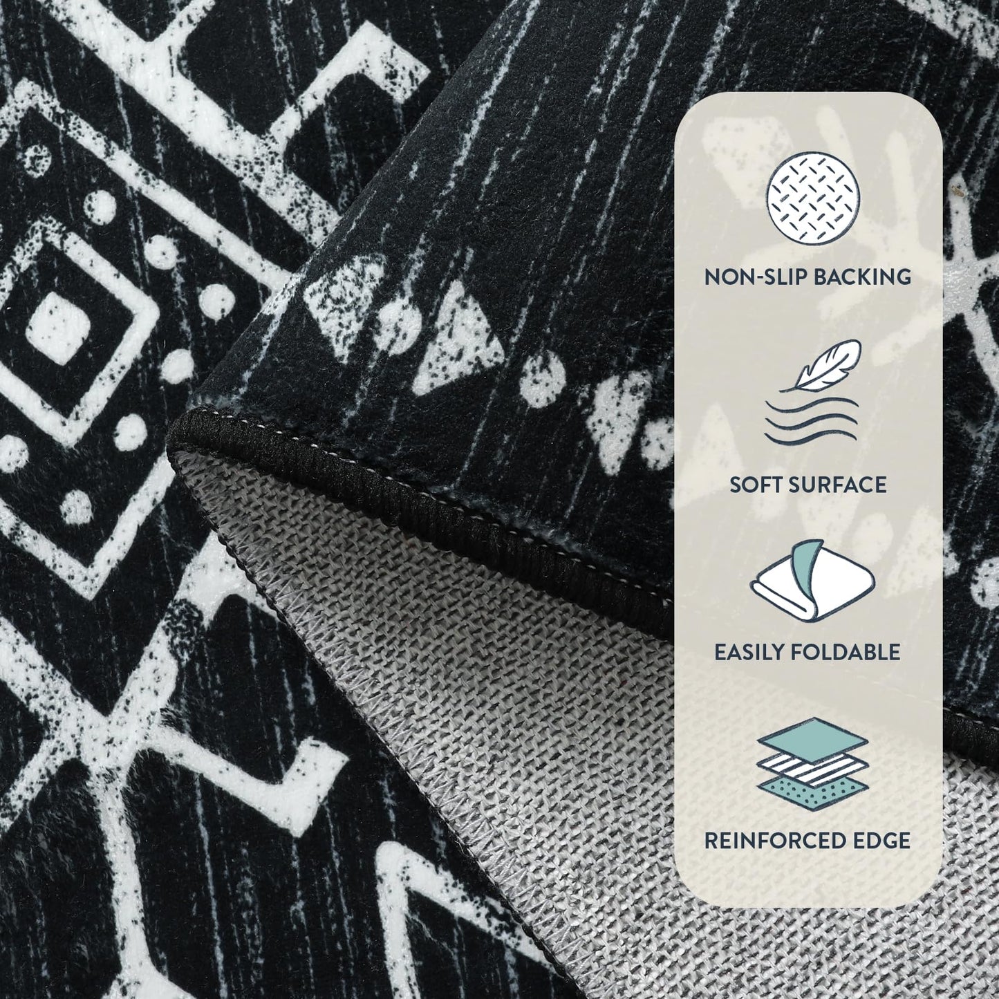 Lahome Vivienne 5x7 Western Black and White Rugs for Living Room, Washable Soft Aztec Rug for Bedroom, Boho Low Pile Distressed Moroccan Carpet for Dining Room Home Decor