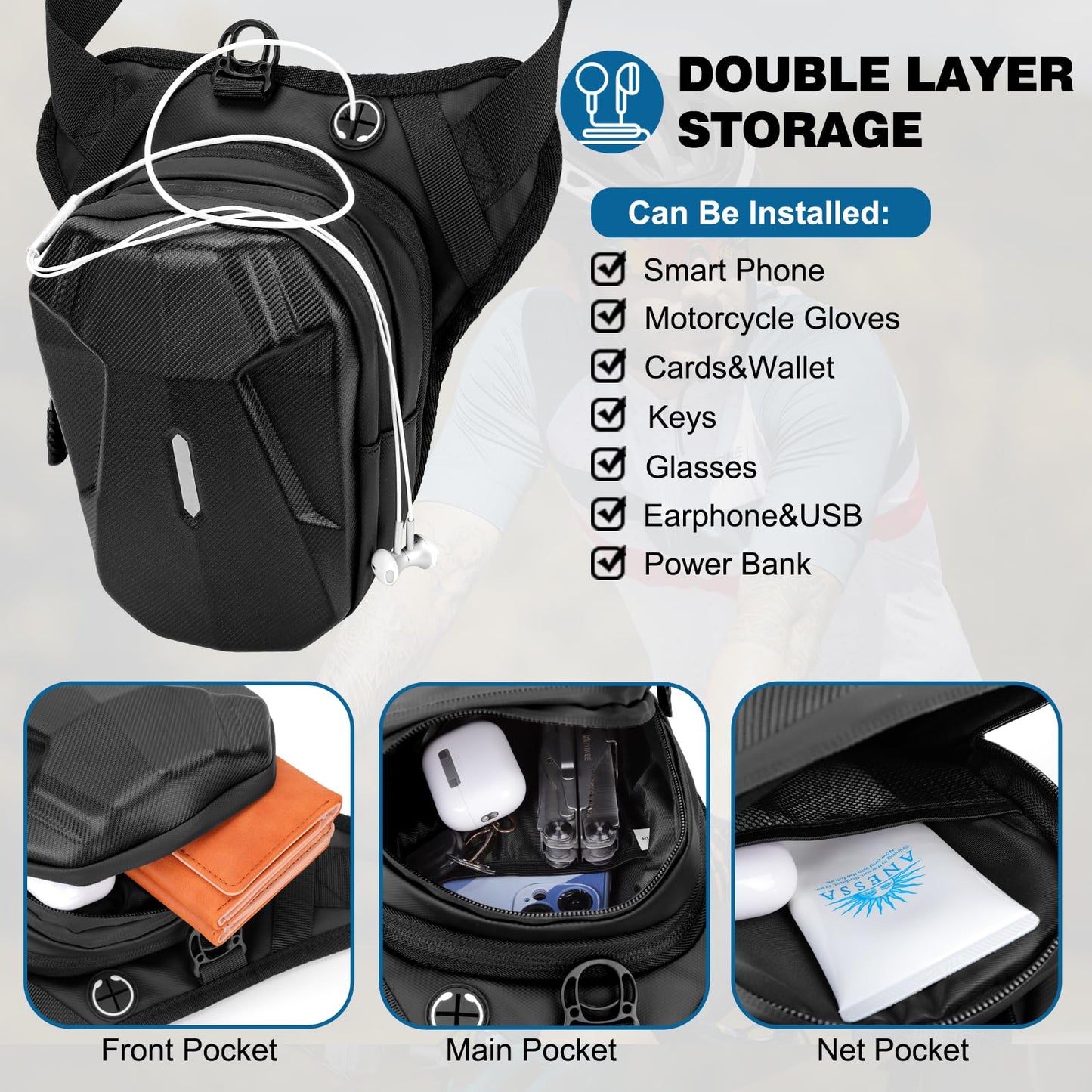 ISEYOU Thigh Bag, Motorcycle Leg Bag for Men Women, Drop Leg Bag with Removable Leg Straps, Multifunctional Gear Bags for Cycling Hiking Camping Fishing Travel Outdoor