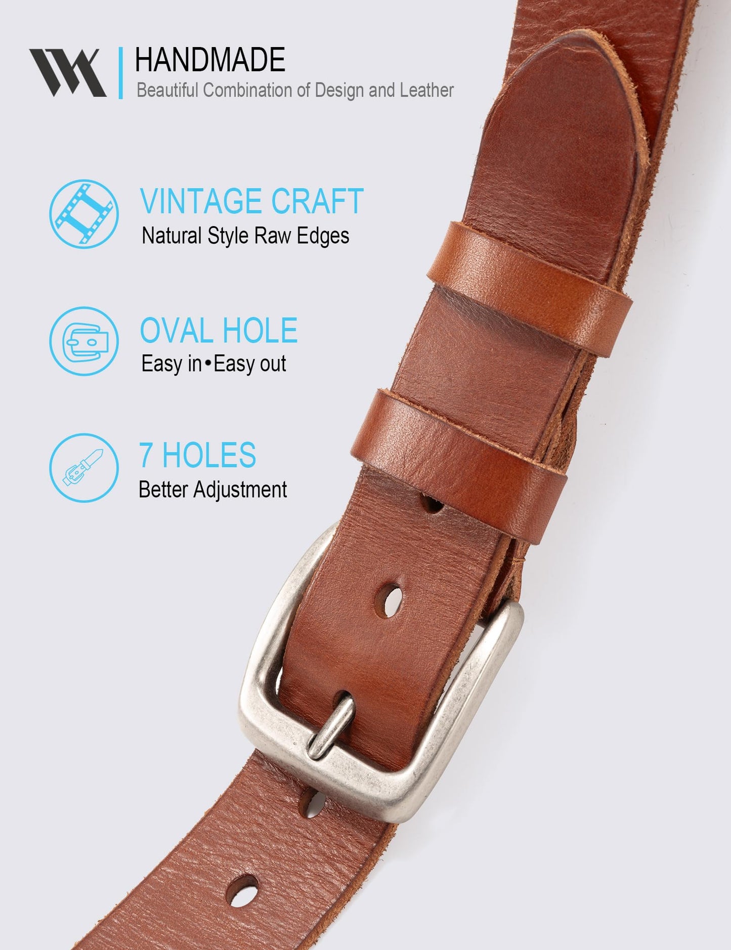 WOLFANT Leather Belt for Men,100% Italian Full Grain Real Solid Leather