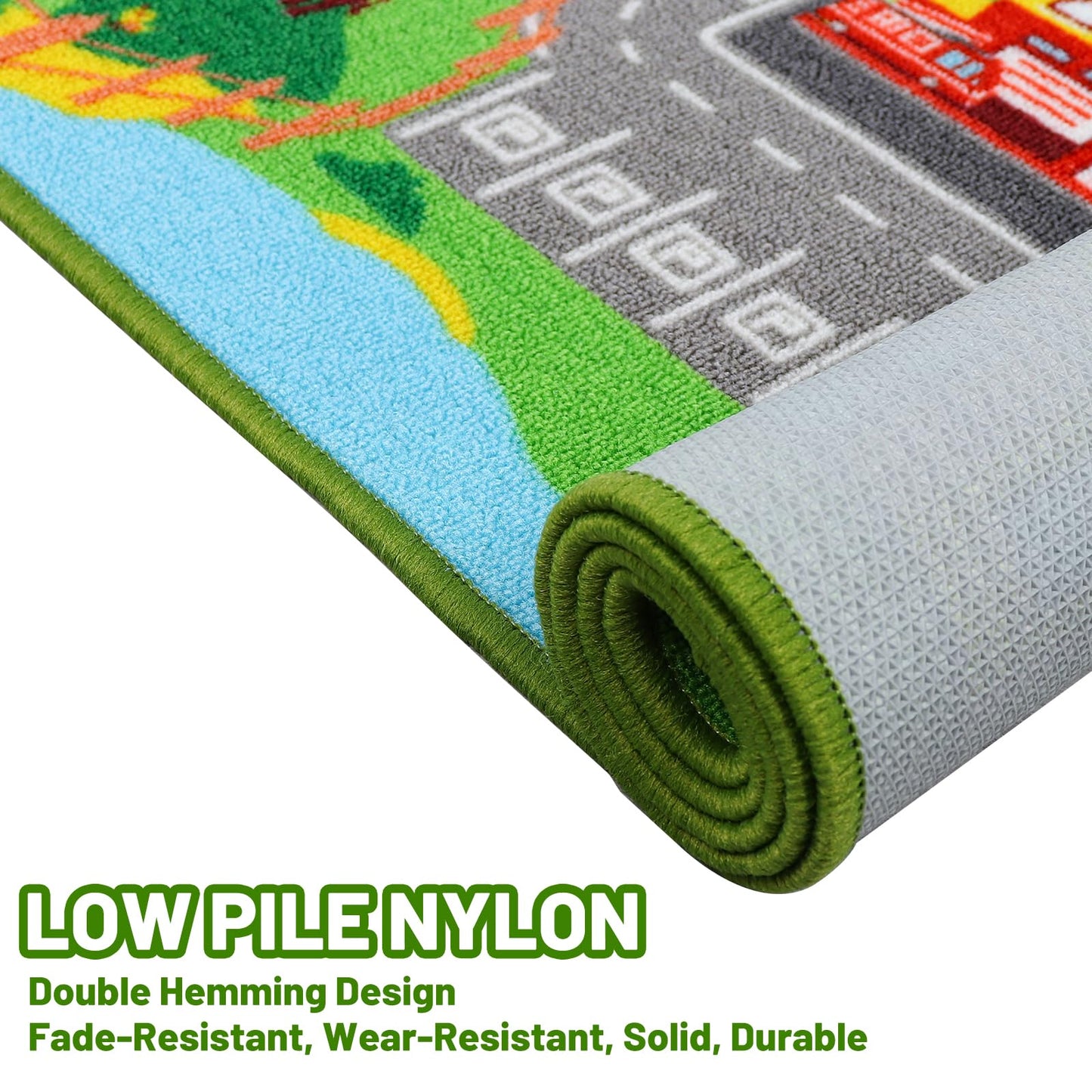 Kids Rug Car Carpet 78.7"x59", Car Rug for Kids Room Playroom Bedroom, Non-Slip Town City Road Map Rugs, Track Car Mat for Kids Boys Girls (78.7X59Inch,Green)
