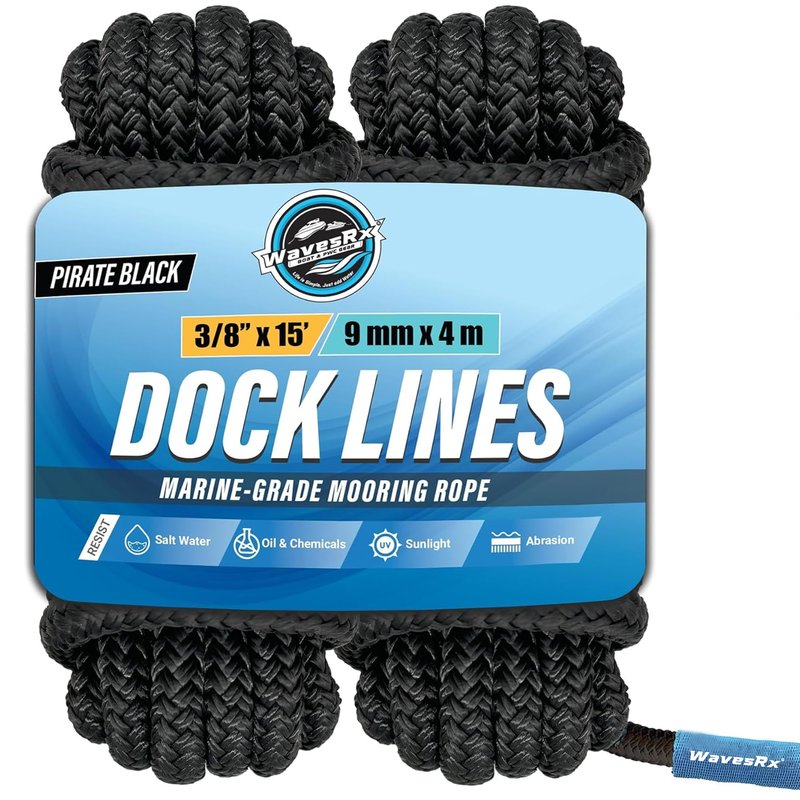 Premium Nylon Boat Dock Lines & Ropes for Docking 3/8'' x 15' | Double Braided Marine Rope & Mooring Line| Boat Ropes for Docking with Loop | UV & Saltwater Resistant Dock Ropes for Boats & Pontoons