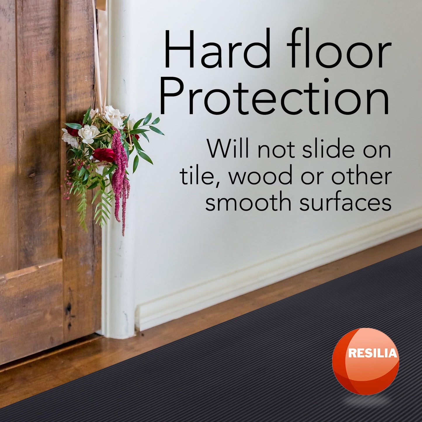 RESILIA Black V-Groove Utility Runner - Waterproof Vinyl Floor/Surface Protector, Heavy Duty Mats, Indoor Hardwood, Hard Floors, Garage, Hallway, Entryway, Kitchen, & Outdoor, 27” x 12’, Made in USA