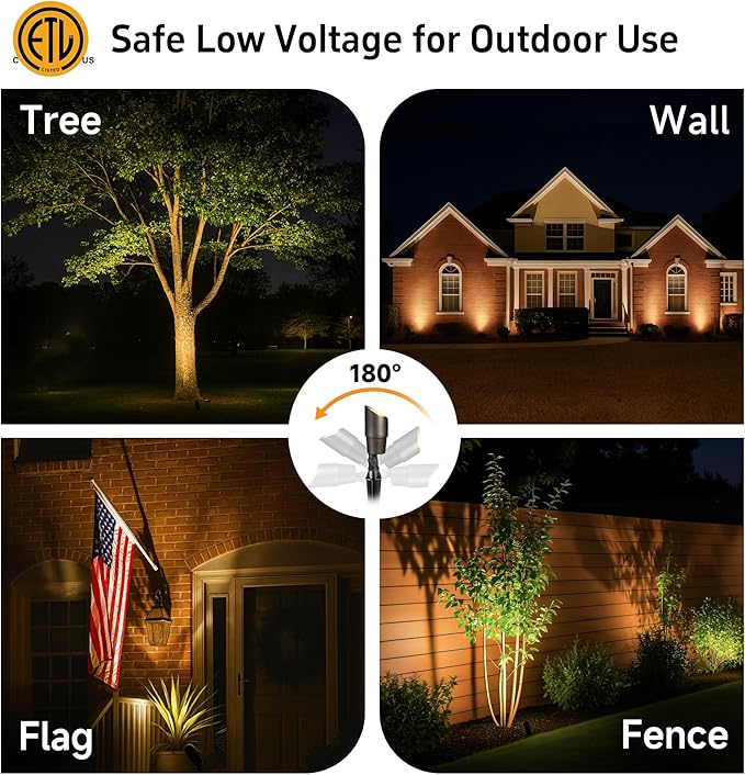 Gardenreet Landscape Spotlights Low Voltage - Brass Outdoor Uplight LED 12V, Wired Spot Lights IP65 Waterproof, Antique Bronze for Exterior Garden Yard Tree House Without MR16 Bulb